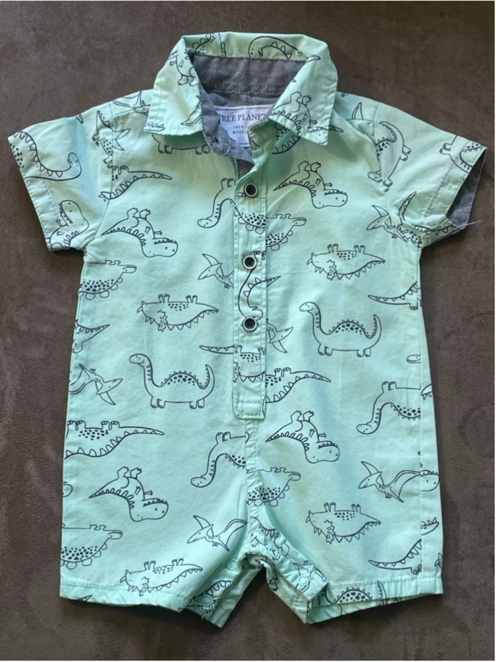 Boys Free Planet Romper 3-6 Months Mint Green Dinosaur Print